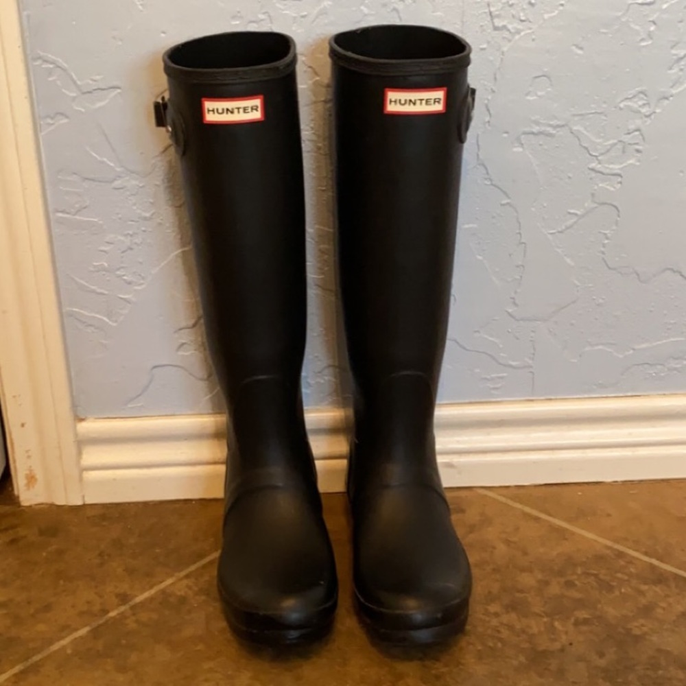 Matte black hunter boots